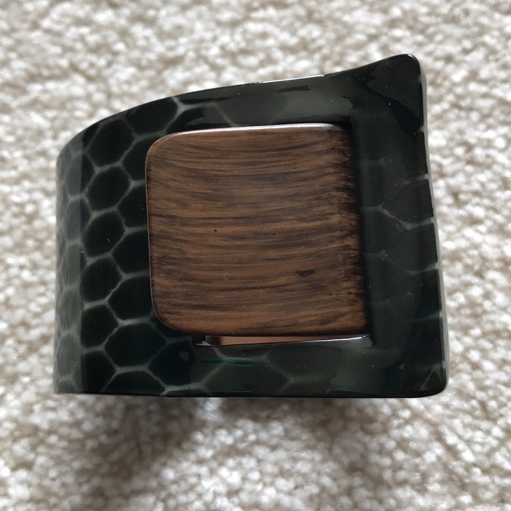Unique hinge bracelet - wood and green pattern